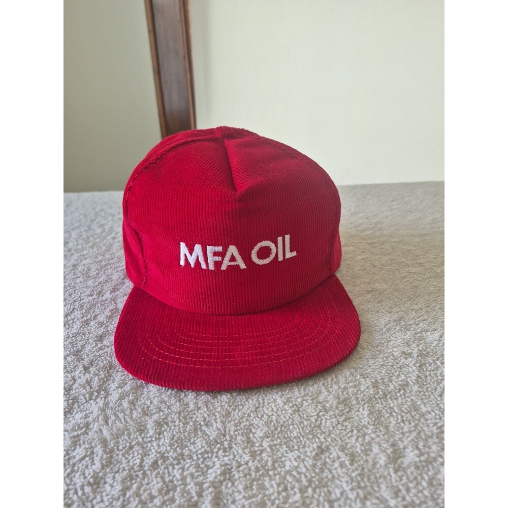 Vintage MFA Oil Corduroy Snapback Hat RED Union MO USA TRUCKER